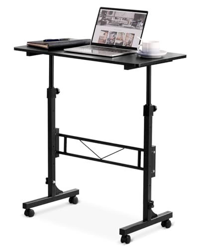 Amztabler Small Standing Desk Adjustable Height, Mobile Stand Up Desk with Wheels, 32 Inch Portable Rolling Desks for Walking Pad Treadmill Black Amztabler