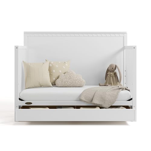 Graco Sasha 5-in-1 Convertible Crib with Storage Drawer (White) – GREENGUARD Gold Certified Baby Crib Crafted from Wood, Converts to Toddler Bed, Daybed, and Full-Size Bed Graco