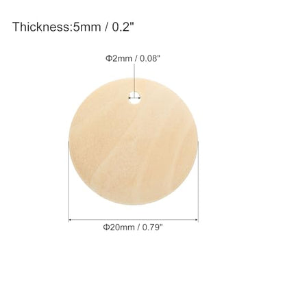 uxcell Round Wooden Discs, 100Pcs 20mm - Log Unfinished Wood Circles with Holes, Wood Ornaments for Crafts, DIY Jewelry Accessories, Birthday Board Tags