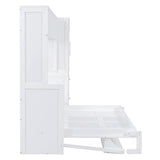 YOPTO Queen Size Horizontal Murphy Bed,Hidden Folding Wall Bed Frame with Built-in Top Shelf,Side Wardrobe & 2 Storage Drawers,Multipurpose Platform Bed,Space Saving,for Guest Room,Home Office,White YOPTO