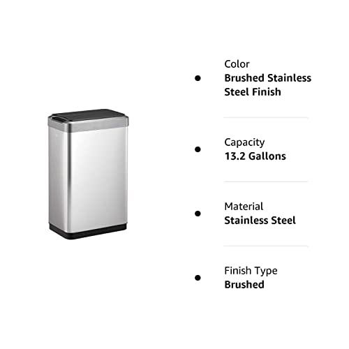 EKO Phantom-T 50 Liter / 13.2 Gallon Vertical Motion Sensor Trash Can, Brushed Stainless Steel Finish EKO