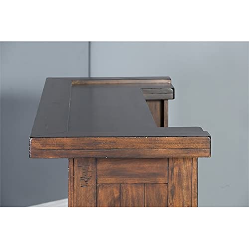 Pemberly Row 78" Farmhouse Wood Freestanding Island Home Bar Unit, Stemware Rack, Wine Rack, Storage Cabinets, for Kitchen and Basements, in Mahogany Brown Pemberly Row