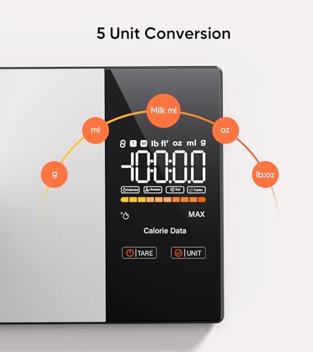 KUAIVO Smart Nutrition Food Scale with LED Display, Tracks Calories, Fat, Carbs & Protein via App, 1g Precision Digital Kitchen Scale for Healthy Eating & Meal Prep KUAIVO