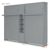 Aiuyesuo Dual Twin Size Wall Murphy Beds with Cabinets and Shelves, Pinewood Murphy Beds Frame with Convertible Shelf-Legs and Central Storage Unit for Guest Room, Bedroom, Home, Office (Gray-JU15) Aiuyesuo