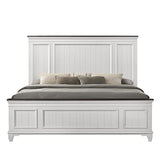 Roundhill Furniture Clelane Shiplap Wood Panel Bed, King, Weathered White and Walnut Roundhill Furniture