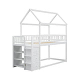Bellemave Bunk beds Twin Over Twin Size with Drawers and Shelves Storage, Floor bunk Bed,White Bellemave