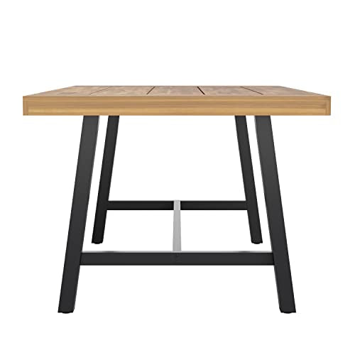 EMMA + OLIVER Whitford Natural Finish Solid Acacia Wood Dining Table with Black Metal Legs for Indoor and Outdoor Use - WoodArtSupply