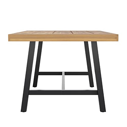 EMMA + OLIVER Whitford Natural Finish Solid Acacia Wood Dining Table with Black Metal Legs for Indoor and Outdoor Use - WoodArtSupply