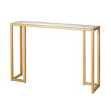 Pemberly Row Art Deco Metal Console Table, Brass Finish, 42 in x 10 in x 29 in, Tempered Glass Top and Shelf, Modern Industrial Style, Entryway or Living Room Accent Table for Home Decor Pemberly Row