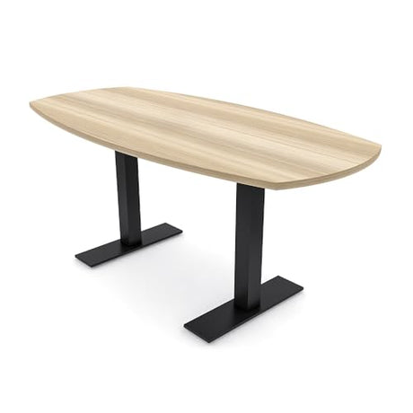 SKUTCHI DESIGNS INC. 6 Person Boat Shaped Conference Table Metal T Bases | Harmony Series | 6X3 | Blonde Surfside Ash with Matte Black Base SKUTCHI DESIGNS INC.