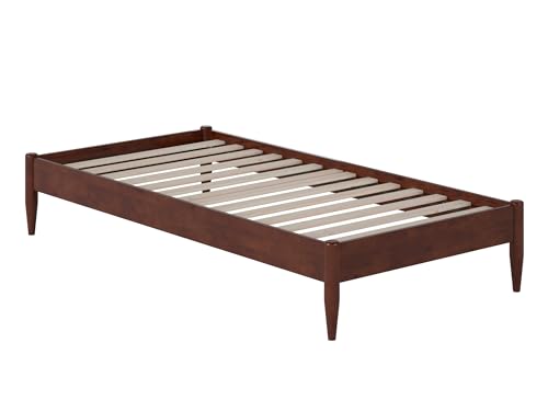 Pasadena Twin XL Wood Platform Bed Frame in Walnut - No Box Spring Needed - WoodArtSupply