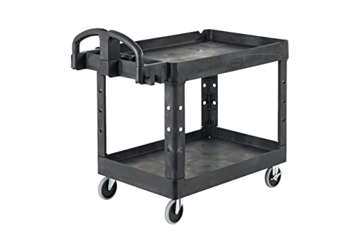 Rubbermaid Commercial Products 2-Shelf Utility/Service Cart, Medium, Lipped Shelves, Ergonomic Handle, 500 Lbs Capacity, for Rubbermaid Commercial Products