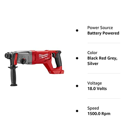 Milwaukee Electric Tool 2713-20 Milwaukee M18 Fuel 18V Lithium-Ion Brushless Cordless Sds Plus D-Handle Rotary Hammer, 1", Bare Tool, Plastic, 17.63" x 3.85" x 6.61" Milwaukee