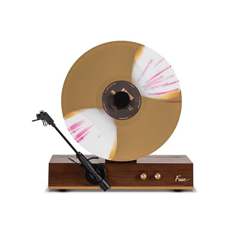Fuse GLD Standalone Vertical Vinyl Record Player | Gold Trim | 5.3 Bluetooth | Premium Cartridge | Built-in 50W Amp | Vintage Mid Century Modern | Handcrafted Ashtree Wood Fuse