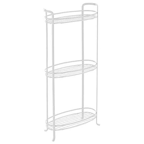 mDesign 3 Tier Vertical Standing Bathroom Shelving Unit, Decorative Metal Storage Organizer Tower Rack with 3 Basket Bins to Hold and Organize Bath Towels, Hand Soap, Toiletries - White mDesign