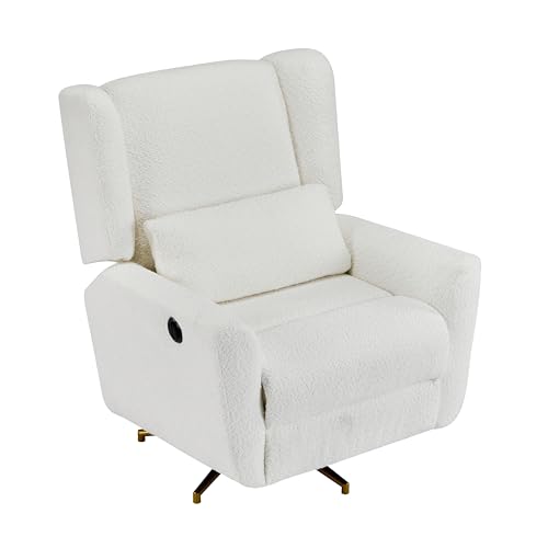 Christopher Knight Home Dolia Boucle Fabric Upholstered 360° Swivel Chair, Push-Back Power Recliner Chair, Iron Recliner Sofa with Rotation, Living Room Lounge Sofa, Adjustable Backrest, Beige+Gold Christopher Knight Home