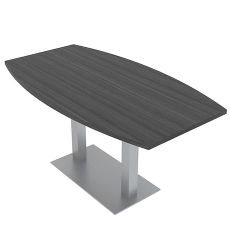 Harmony Series 6-Person Boat Shaped Conference Table with Brushed Silver Square Metal Base | Meeting Tables for Offices, Training Rooms, and Homes | Scratch-Resistant | Asian Night – 6’ SKUTCHI DESIGNS INC.