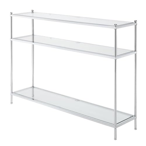 Pemberly Row Modern 3-Tier Console Table, Clear Glass Shelves and Sturdy Chrome Frame, 30" H x 42" W x 9.5" D, Contemporary Style for Living Room Storage and Display Pemberly Row