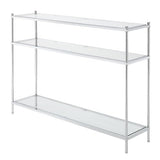 Pemberly Row Modern 3-Tier Console Table, Clear Glass Shelves and Sturdy Chrome Frame, 30" H x 42" W x 9.5" D, Contemporary Style for Living Room Storage and Display Pemberly Row