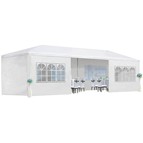 10x30 Party Tent, Outdoor Wedding Tents with 8 Removable Sidewalls, Gazebo Shelter for Parties Patio, Outside Waterproof Canopy Tents, Party Wedding BBQ Events Tent White BouPower