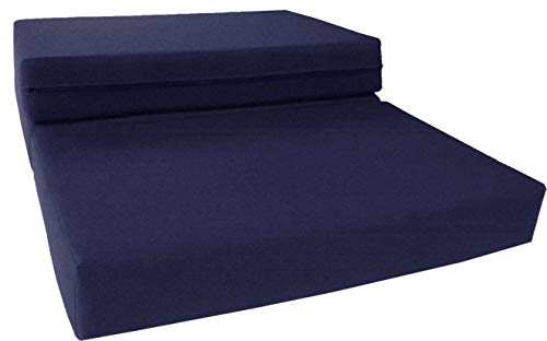 D&D Futon Furniture Navy Solid Twin Size Shikibuton Trifold Foam Beds 6 Thick x 39 W x 75 inches Long, 1.8 lbs high Density Resilient White Foam, Floor Foam Folding Mats. D&D Futon Furniture