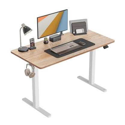 CubiCubi Height Adjustable Electric Standing Desk, 48 x 24 Inches Stand Up Table, Sit Stand Home Office Desk with Splice Board, Maple - WoodArtSupply