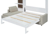 Queen Size Murphy Bed with Sofa and Shelves, Solid Wood Wall Bed can be Folded into a Cabinet for Small Spaces Apartments Studio Guest Room (White#S1) Quarte