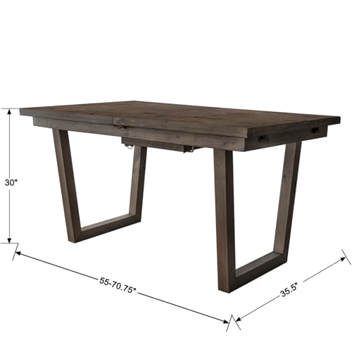Kmax 70" Farmhouse Extendable Dining Table Set for 4-8 People, Rustic Rectangular Kitchen Table, Recycled Pine Wood Dinner Table for Dining Room Home Office, Walnut Kmax