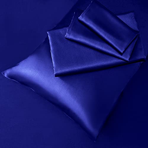 Manyshofu Satin Full Sheets Set 4 Piece - Soft Silky Satin Sheets Set, Royal Blue Bed Sheets Cooling & Luxury Bedding Sheet Set(1 Fitted Sheet, 1 Flat Sheet, 2 Pillow Cases) Manyshofu