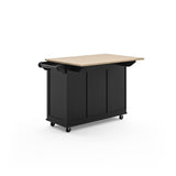 Pemberly Row Mobile Kitchen Island Cart w/Wood Drop Leaf Breakfast Bar in Black Pemberly Row
