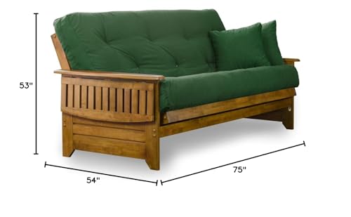 Nirvana Futons Brentwood Tray Arm Futon Sofabed Set - Full Frame, 8" Hunter Green Mattress, Rich Heritage Finish Nirvana Futons