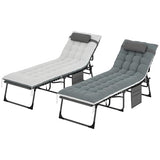 Outsunny Chaise Lounge Chair Outdoor Set of 2, 5-Position Adjustable Outdoor Pool Lounge Chairs, Folding Tanning Chair Beach Lounger with Cushion, Headrest, Side Pocket for Patio, Yard, Gray