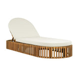 Merax Acacia Wood Chaise Lounge with Curved Cushion, Outdoor Sun Lounger for Patio, Poolside and Garden, Teak Finish Wood Recliner, 80.8" L, Supports 300 lbs, Cream
