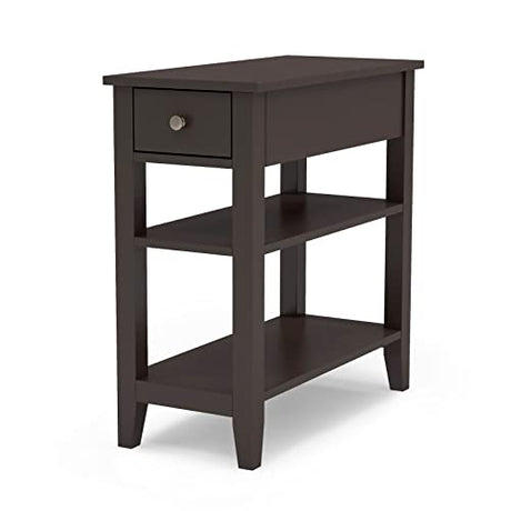 ChooChoo Side Table Living Room, Narrow End Table with Drawer and Shelf, 3-Tier Sofa End Table for Small Space, Espresso ChooChoo
