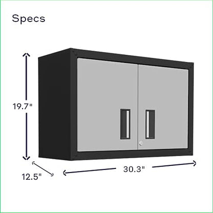 itbe Ready-to-Assemble Floating Garage Storage Cabinet - Wall Mount Garage Cabinet w/Lockable 2 Doors, 44 lbs Shelf Capacity, Removable Shelf, Small Steel Metal Cabinet(Black and Grey)