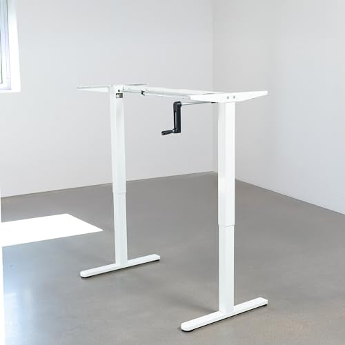 VIVO Compact Hand Crank Stand Up Desk Frame for 37 to 77 inch Table Tops, Ergonomic Standing Height Adjustable Base with Foldable Handle, White, DESK-M051MW VIVO