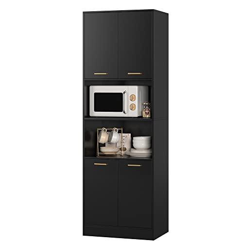 FOTOSOK Kitchen Pantry Cabinet, 71" Tall Cupboard Pantry Cabinet with Doors and Adjustable Shelves, Freestanding Utility Storage Cabinet with Open Countertop, Pantry Cabinets for Kitchen, Din - WoodArtSupply