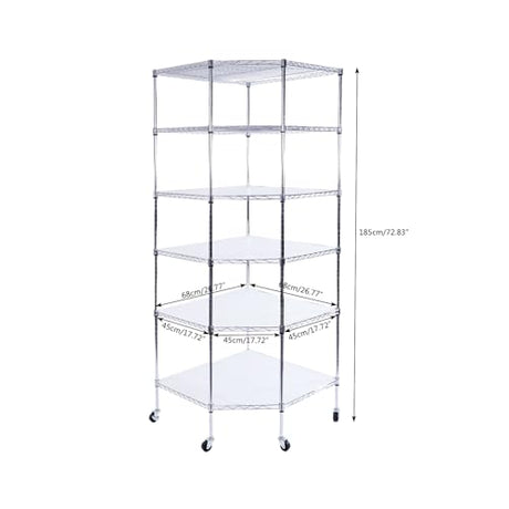 WOW PIONEER 6-Layer Corner Storage Shelves on Wheels, Metal Wire Shelving Unit for Home, Kitchen, Shop, Pantry, Restaurant Durable Steel Rack with Plastic Coating for Your Accessories, Tools Silver WOW PIONEER
