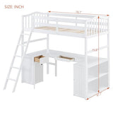 Merax Twin Size Loft Bed with Desk, Wooden Loft Bed Frame with Drawers, Cabinet, Shelves, and Desk, No Box Spring Needed, White Merax