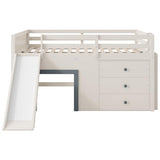 Quarte Full Size Kids Low Loft Bed with Slide,Three Storage Drawers and Two Doors,Solid Wood & MDF Construction, No Box Spring Needed Quarte