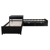 Harper & Bright Designs L-Shaped Platform Bed Frame with Trundle and Drawers Linked with Built-in Desk for Kids Boys Girls, Twin, Espresso Harper & Bright Designs