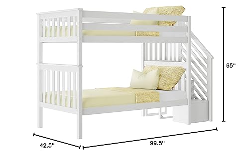 Max & Lily Bunk Bed, Twin-Over-Twin Bed Frame For Kids With Stairs, Clay Max & Lily