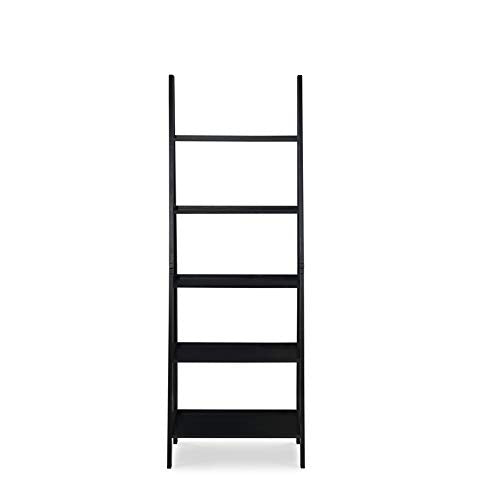 Linon Archdale Black 72" Open Back Ladder Bookshelf with 5 Adjustable Shelves - WoodArtSupply