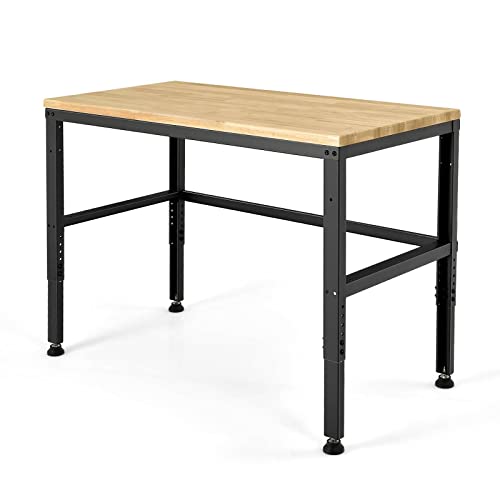 IRONMAX 48'' Adjustable Workbench, Heavy Duty Workstation with Oak Wood Table Top & Steel Frame, 2000 LBS Load Capacity Hardwood Worktable for Garage Home Office Generic