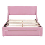 Anwick Queen Size Storage Bed Frame Velvet Upholstered Platform Bed with a Big Drawer, Upholstered Bed Frame with Strong Wooden Slats, No Box Spring Needed, Easy Assembly (Pink, Queen) Anwick