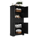 ChooChoo 51" H Tall Bathroom Floor Cabinet, Modern Bathroom Storage Cabinet with Drawer and Adjustable Shelves, Freestanding Kitchen Pantry Cupboard with 4 Doors for Living Room, Black ChooChoo