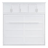 SOFTSEA Full Size Murphy Bed Cabinet with Storage, Solid Wood Murphy Bed with Shelves, Solid Wood Wall Bed Frame can be Folding into a Cabinet, Folding Wall Bed for Guestroom, White SOFTSEA