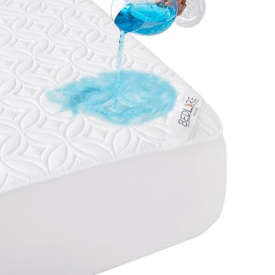 BEDLORE Waterproof Mattress Protector, Queen Size Noiseless Mattress Pad with Deep Pocket 6"-18" Depth, Soft Breathable Bed Mattress Cover Washable for Home, Bedroom, Hotel (White)