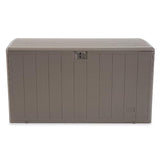Plastic Development Group 130 Gallon Multipurpose Outdoor Backyard Patio Storage Deck Box Container with Soft Close Lid, Gray Plastic Development Group