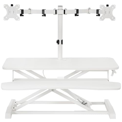 VIVO Height Adjustable 32 inch Standing Desk Converter with Dual 13 to 30 inch Monitor Stand, Sit Stand Monitor Mount and Desk Riser, White, DESK-V000K-M2W VIVO